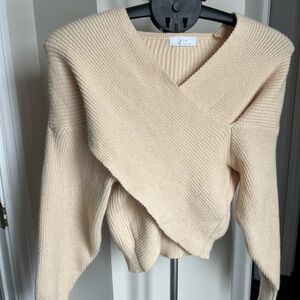 OAK + FORT cream V-Neck criss cross Women Sweater